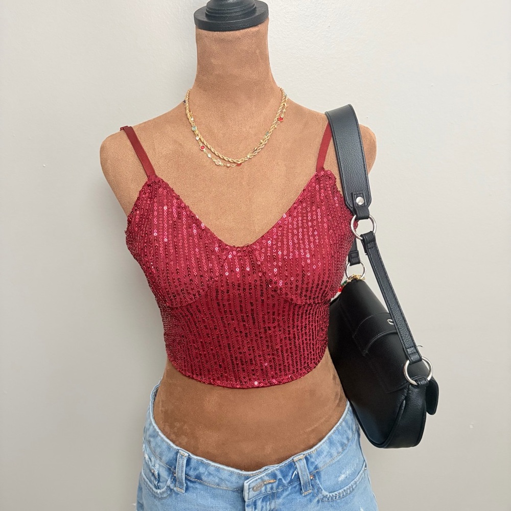 Reversible Sequin Red Crop Top